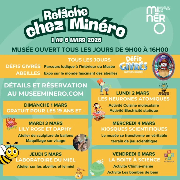 Activités de la relâche 2026 au Musée Minéro de Thetford